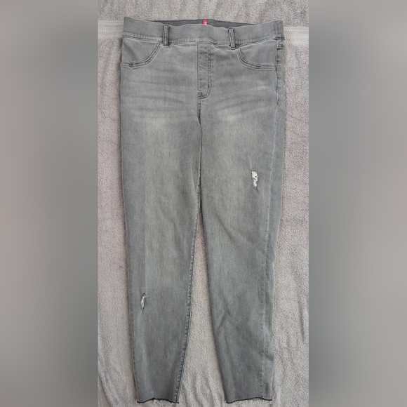 Spanx Jeggings Womens Gray Stretch Denim Skinny Leg Distressed XL - Picture 1 of 6
